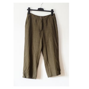 Khaki 100% linen pants / Ladies linen summer shorts / Size