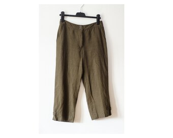 Khaki 100% linen pants / Ladies linen summer shorts / Size