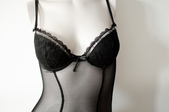 Palmers de corse negro de los anos 90 con encaje Sexy ver a traves de lenceria de malla Etsy Mexico
