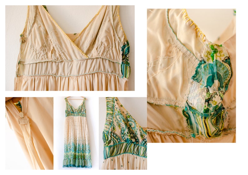 70's Indian Silk Dress Block Print Chiffon Maxi Dress image 2
