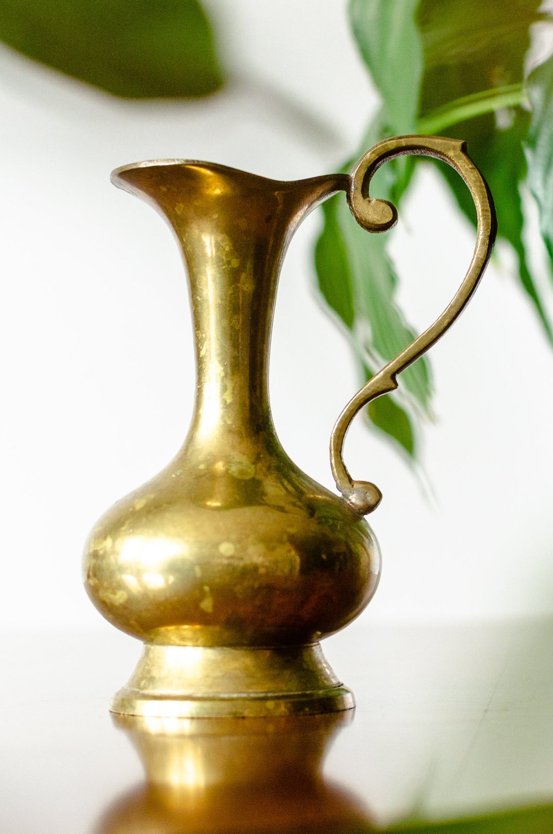 Brass flower vase with handle. Vintage ornate pitcher. Etsy