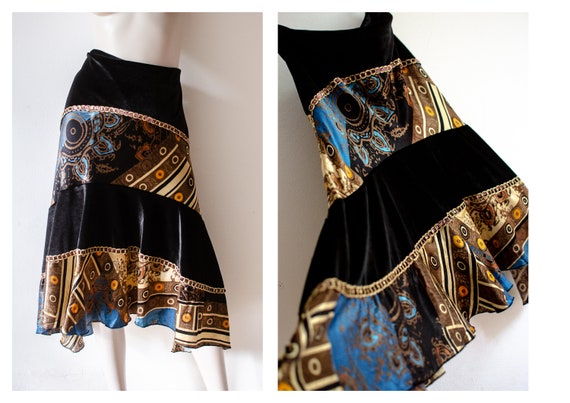 90's Vintage black Velvet Skirt / Turkish Dance S… - image 2