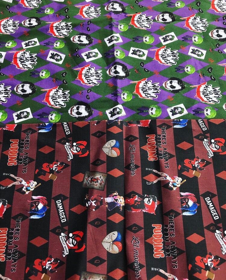 The Joker and Harley Quinn Fabric. X2 Fat Quarters of Harley Etsy UK