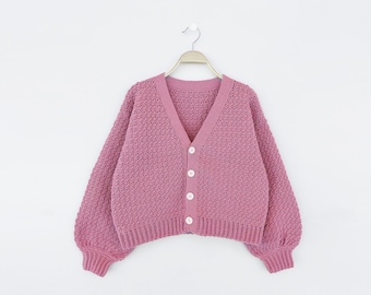 Easy Crochet Kids Cardigan Pattern: Balloon Sleeves, Sizes 4Y-14Y (English)