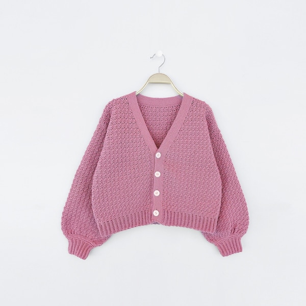 Patron cardigan facile au crochet, Pull manches ballon enfant, Patron cardigan enfant au crochet, Cardigan col V facile au crochet, 4 à 14 ans