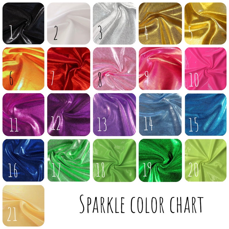 Peut inclure: Un nuancier pr&eacute;sentant 21 couleurs diff&eacute;rentes de tissu paillet&eacute;. Les couleurs sont dispos&eacute;es en grille de 5 colonnes et 4 rang&eacute;es. Les couleurs comprennent le noir, le blanc, l'argent, l'or, le jaune, le rouge, le rose, le fuchsia, le violet, le bleu, le vert et le beige.