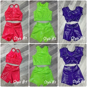 Robyns Egg Sparkle Dance Cheer Biker Crop Set/ Tumbling/ Activewear for Kids/ Dance Costume