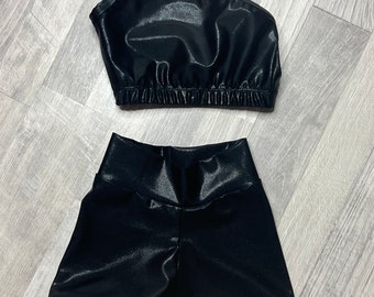 Dance Cheer Biker ou Legging Off the Shoulder Crop Set / Tumbling / Active Wear for Kids / Costume de danse