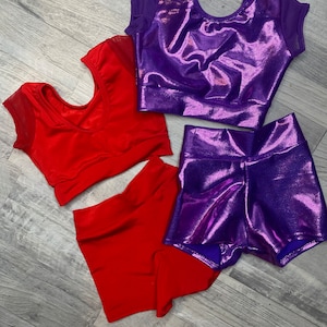 Dance Cheer Biker o Legging Crop Set con mangas de malla / Tumbling / Active Wear para niños / Traje de baile
