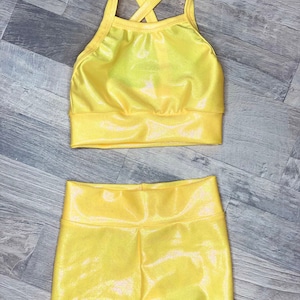 Dance Cheer Crisscross Crop Biker or Legging Set / Tumbling/ Active Wear for Kids/ Dance costume