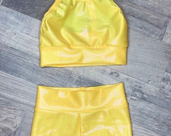 Dance Cheer Crisscross Crop Biker oder Legging Set / Tumbling / Active Wear für Kinder / Tanzkostüm