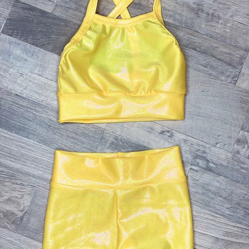 Dance Cheer Crisscross Crop Biker or Legging Set / Tumbling/ Active Wear for Kids/ Dance costume