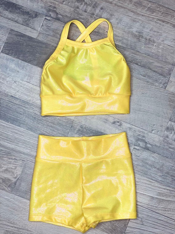 Dance Cheer Crisscross Crop Biker or Legging Set / Tumbling/ Active Wear for Kids/ Dance costume