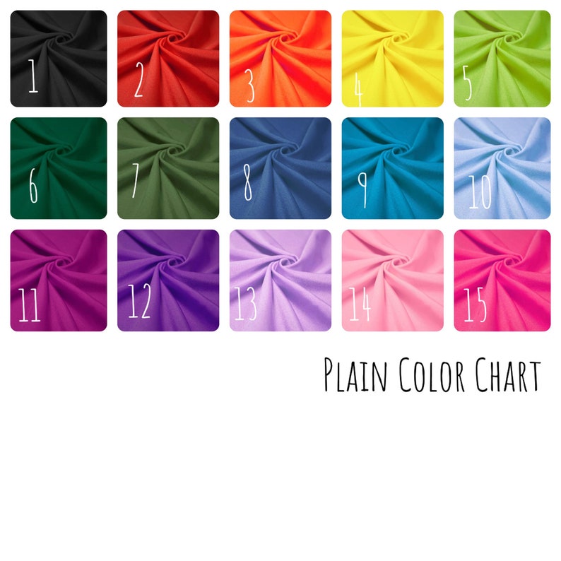 Peut inclure: Nuancier de 15 &eacute;chantillons de tissu. Les &eacute;chantillons sont num&eacute;rot&eacute;s de 1 &agrave; 15. Les couleurs sont noir, rouge, orange, jaune, vert, vert fonc&eacute;, bleu, bleu sarcelle, bleu clair, violet, magenta, lavande, rose et rose vif.