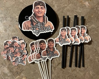Peso Pluma Party Decor Bundle: Cupcake Toppers, Straws, Confetti