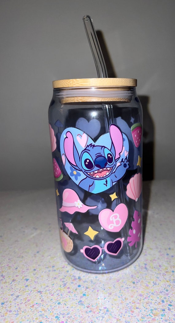 Stitch Barbie Blue Ombré Glass Cup 16oz Cup Stitch Barbie-inspired 