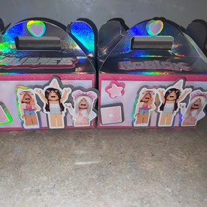 Roblox Favor boxes, Roblox Gable box, roblox girl theme favor box, roblox box, gable box custom Roblox, girl Roblox goodie boxes