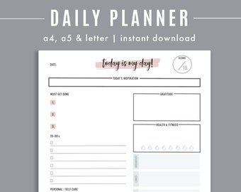 Daily planner printable, Printable to do list, Daily task planner, A5 daily planner inserts, Daily Progress planner, A5/A4/Letter Size