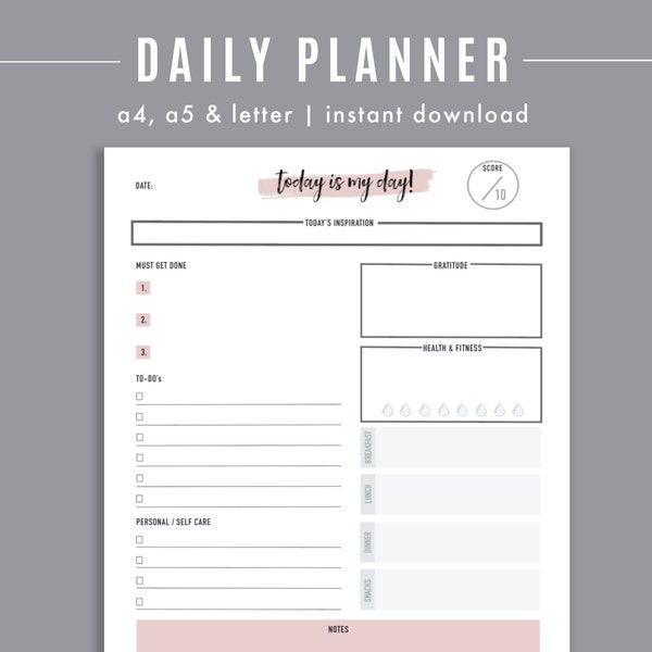 Daily planner printable, Printable to do list, Daily task planner, A5 daily planner inserts, Daily Progress planner, A5/A4/Letter Size