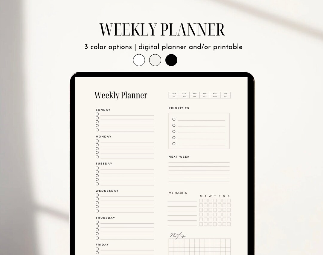 Minimalist Weekly to Do List Planner - Goodnotes Digital Download ...