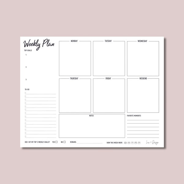 Weekly Planner printable  - Weekly schedule  -Weekly Calendar -  Weekly planner landscape -Gift for her, women, mom, friend - Undated Weekly