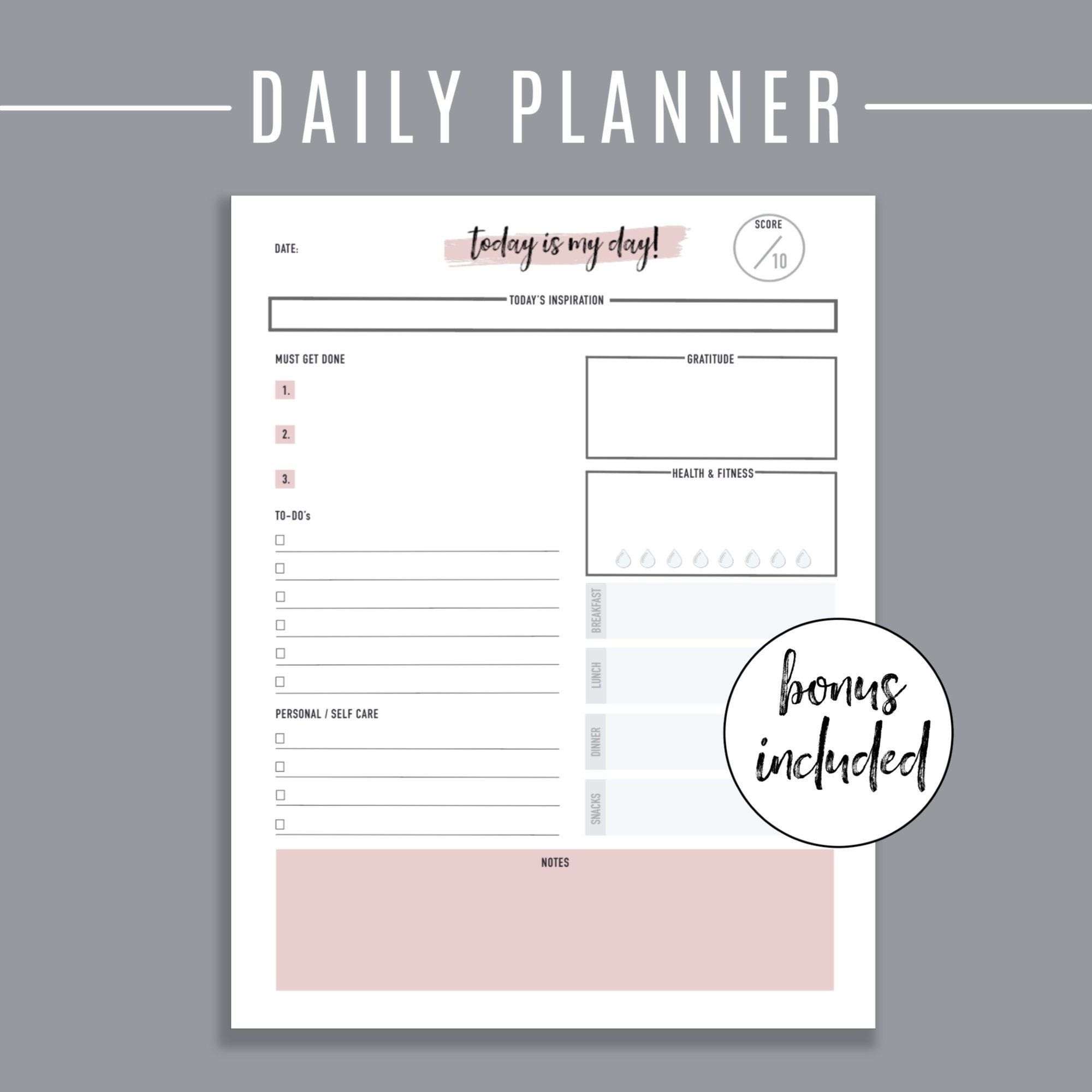 daily planner printable pdf page daily to do list day etsy