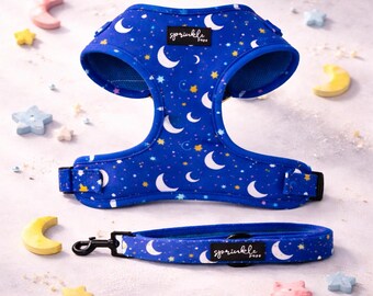 Magical Moon Night Sky Dog Harness and Leash Set - Adjustable, Stylish, Comfortable