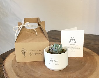 Personalized Bridesmaids Gift Box | Succulent & Card Included | Bridesmaid Proposal Box, Maid of Honor Gift, Flower Girl Gift