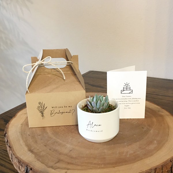 Personalized Bridesmaids Gift Box | Succulent & Card Included | Bridesmaid Proposal Box, Maid of Honor Gift, Flower Girl Gift