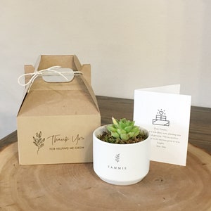 Personalized Thank You Mini Gift Box  | Succulent & Card Included | Gifts for Parents, Teachers, Company Retirement, Workers, Flower Pot