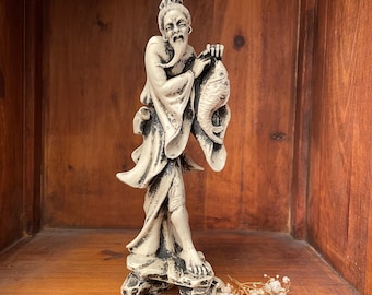 ヴィンテージ中国男性と女性の置物 彫刻された樹脂 12インチ アジアン