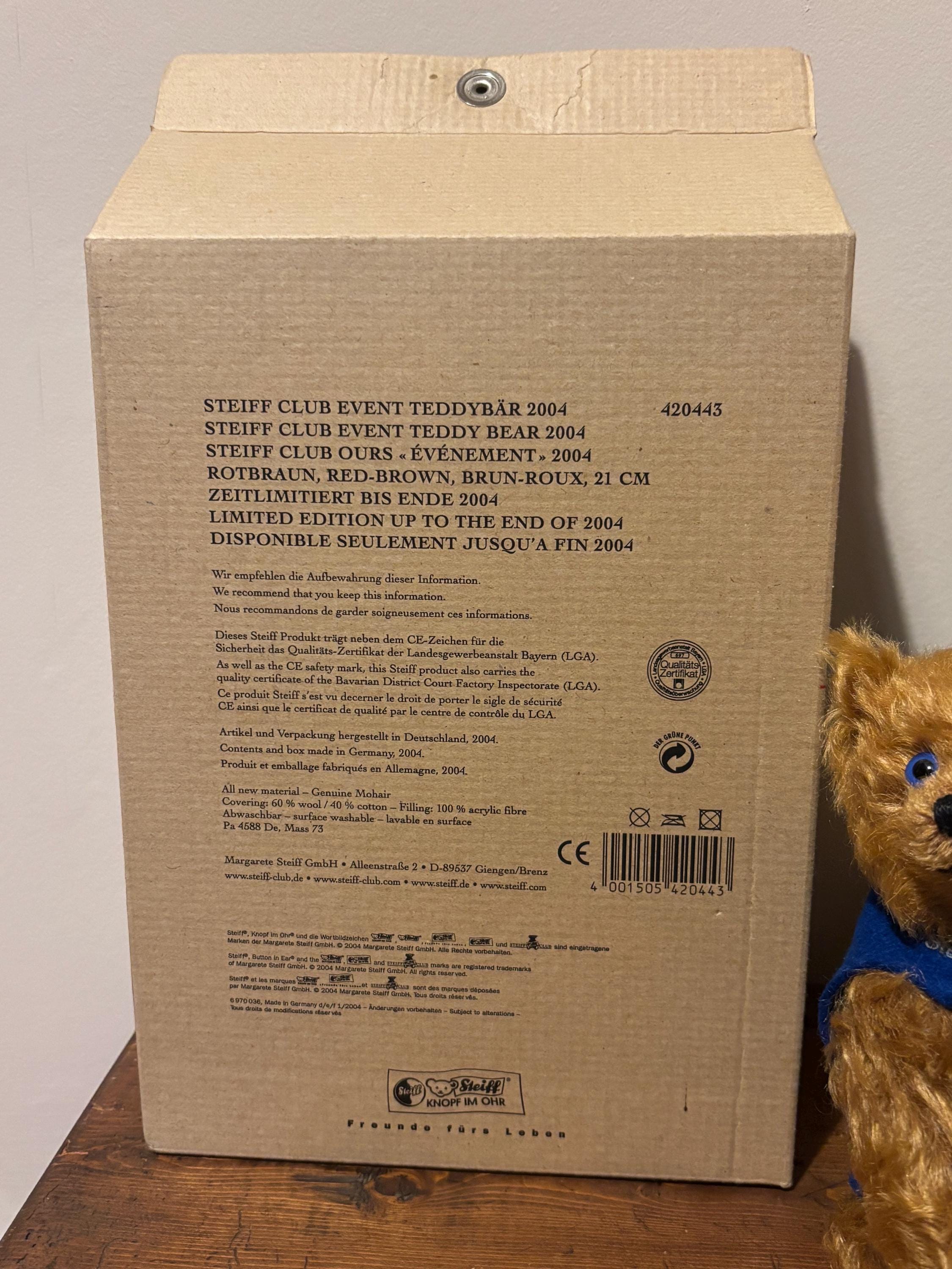 Vintage Steiff Club Event Teddybär 2004 Teddy Bear, Rotbraun 21cm