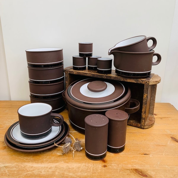 Vintage 1970s Hornsea Pottery Contrast Pattern Tableware, Dinner Service, Servingware.