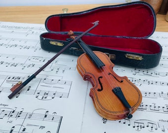 Vintage Miniature Violin and Bow in Original Case