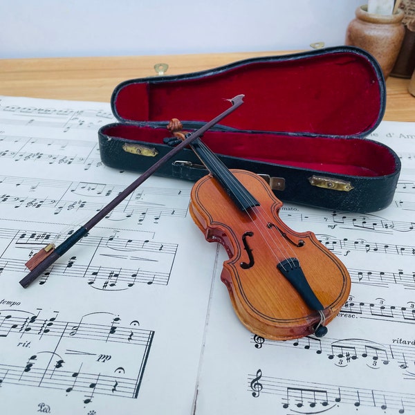Vintage Miniature Violin and Bow in Original Case
