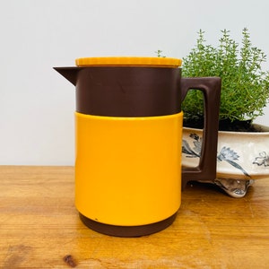 Vintage Retro Swedish Orange and Brown Mid Century Soup or Hot Beverage Vacuum Flask