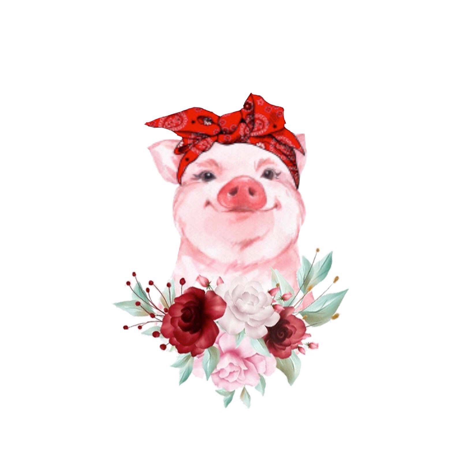 Download Watercolor Pig With Bandana Headband And Watercolor Flowers Etsy