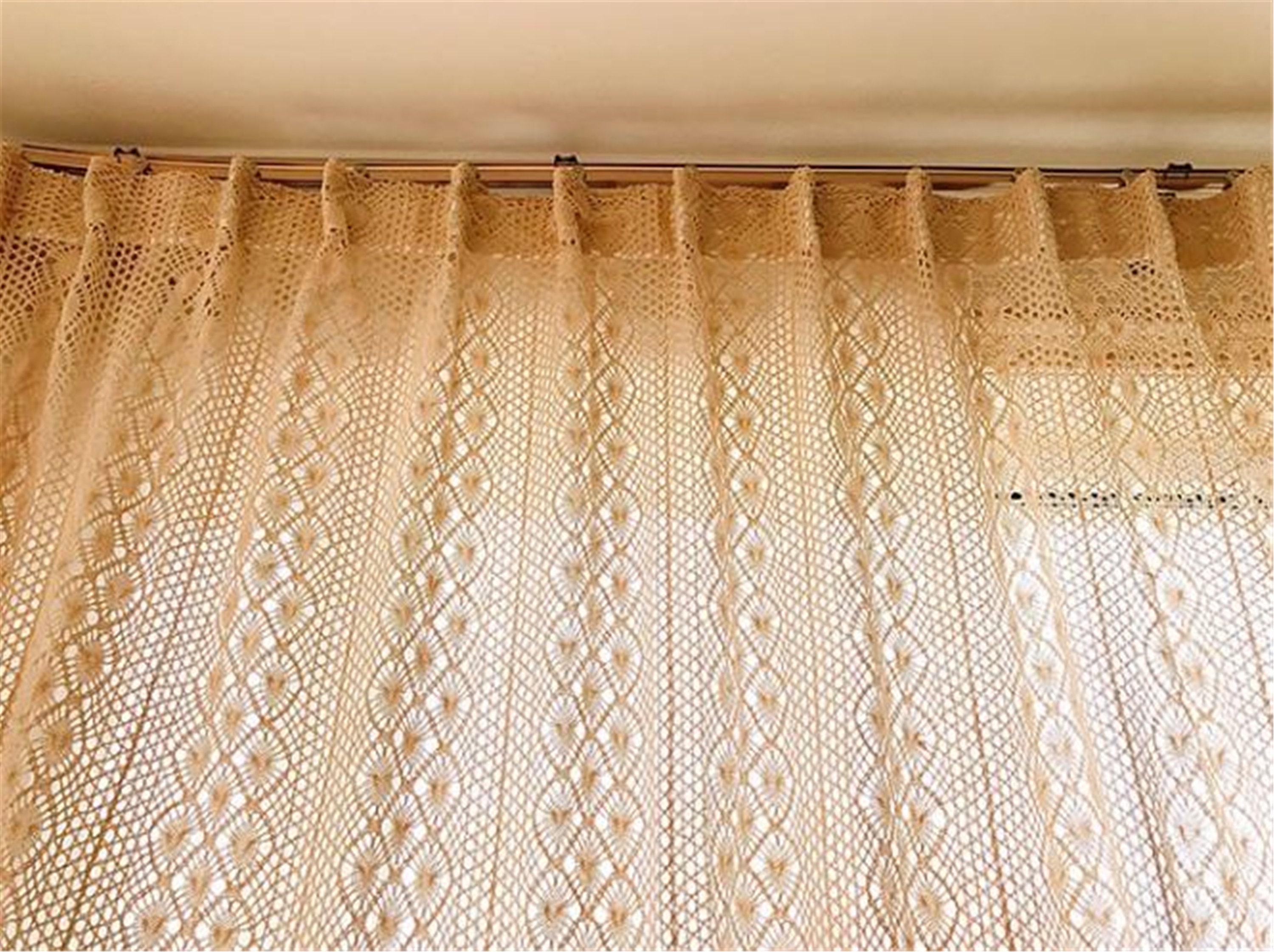 Knit Curtains For Living RoomBoho Knitted Lace Sheer Curtains Etsy
