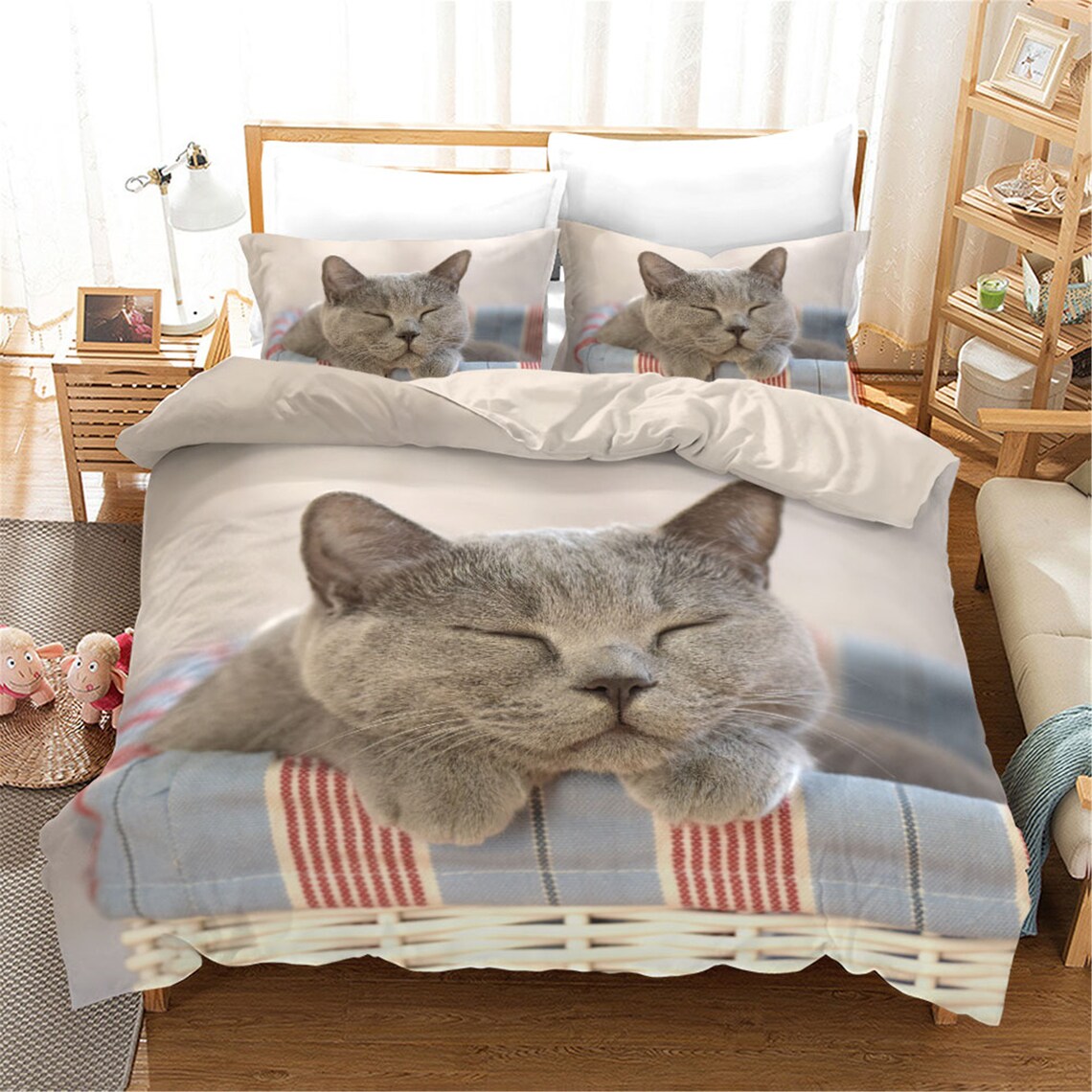 Cute Cats Pattern Duvet Cover Bedding Sets 3 Piece Comforter Etsy