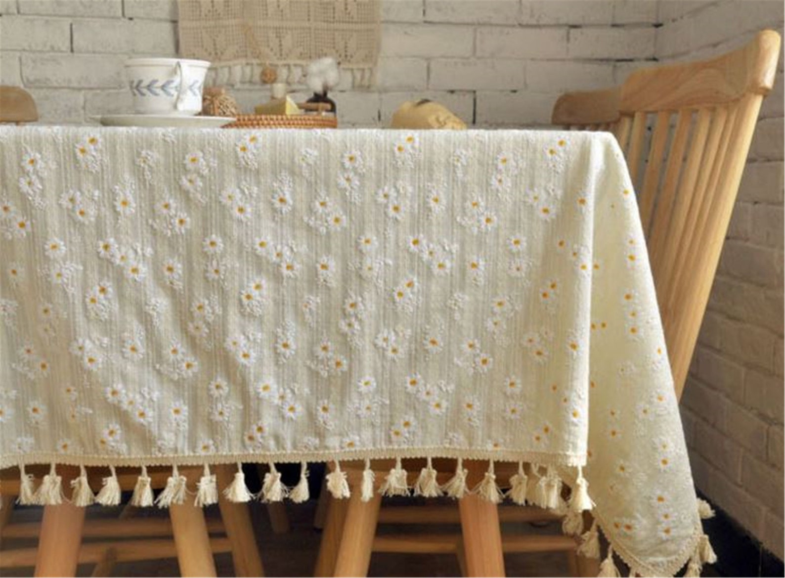 Linen Cotton Daisy Tablecloth Rectangle Round Square Table Etsy