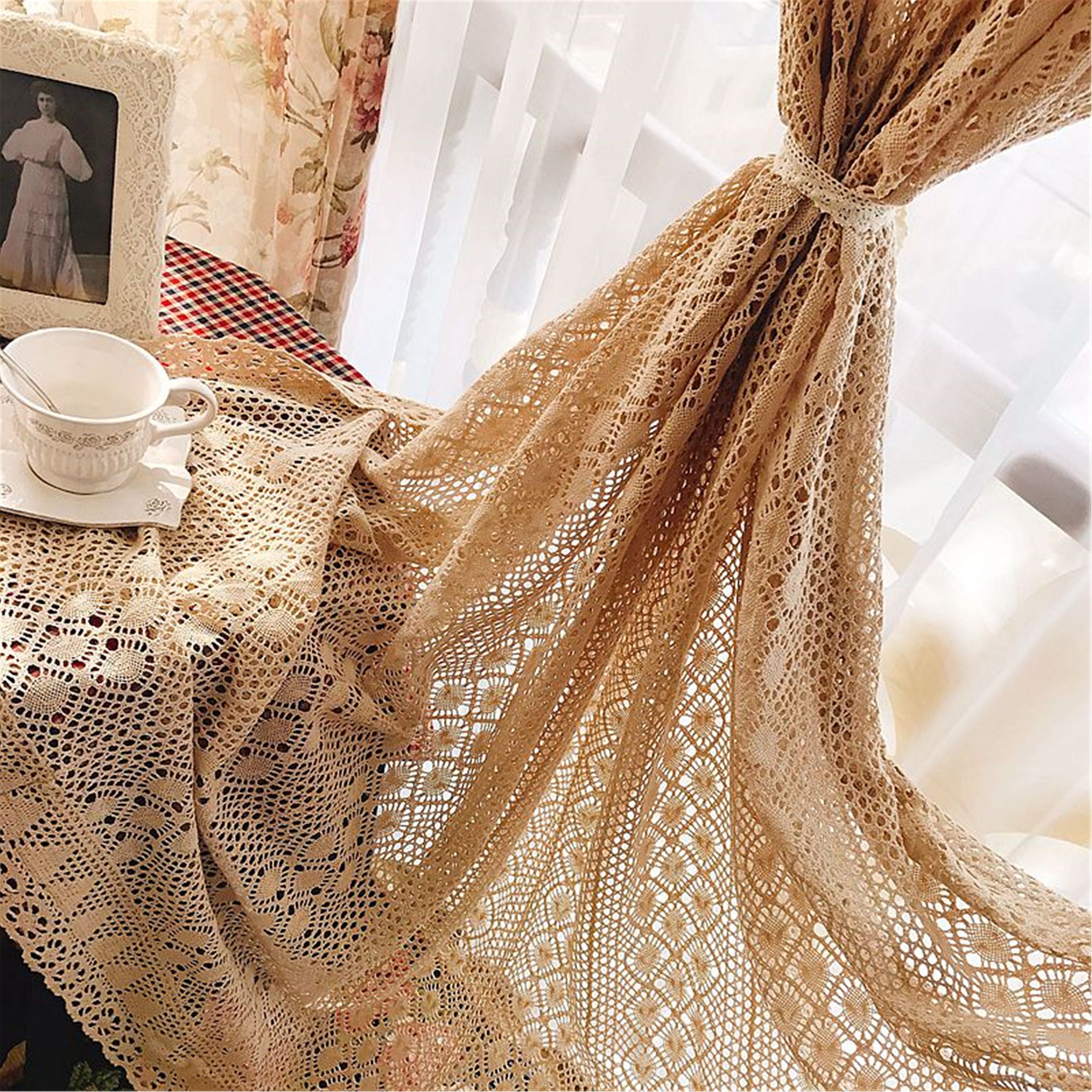 Knit Curtains For Living RoomBoho Knitted Lace Sheer Curtains Etsy