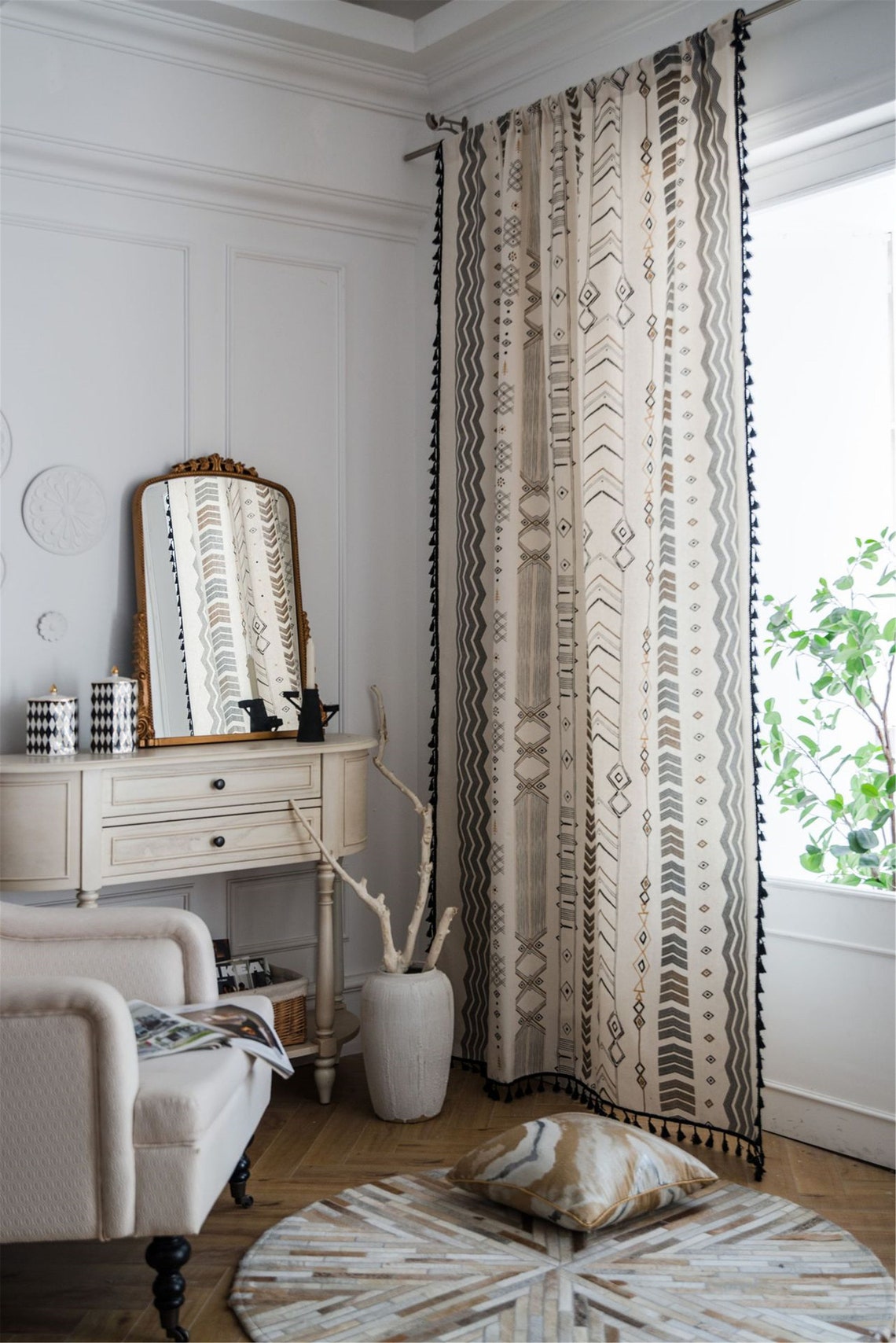 Geometric Tassel Curtains For Living Room For Bedroom For Etsy