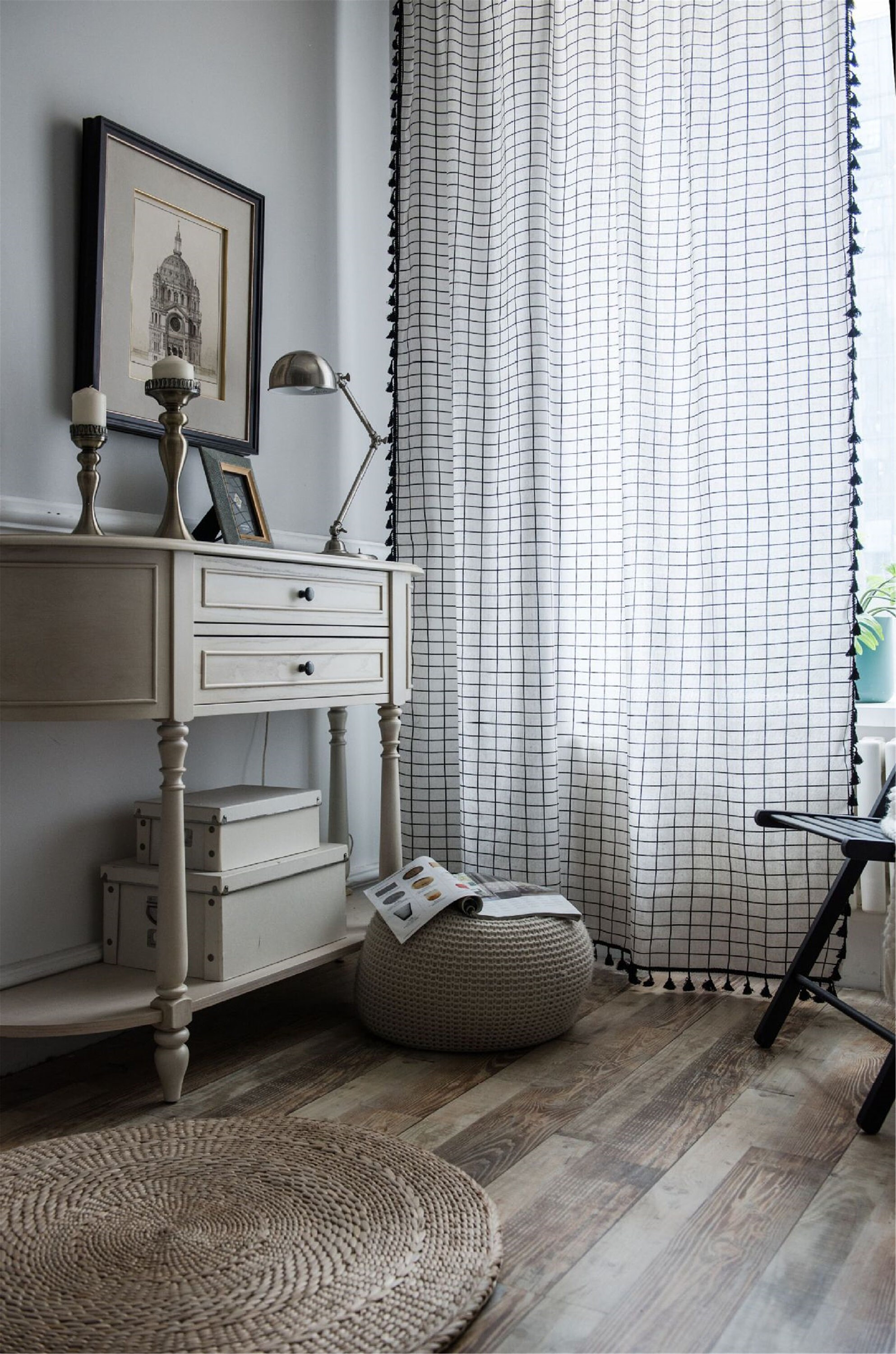 WeißeGitter Vorhänge mit schwarzen Quasten für Schlafzimmer | Etsy