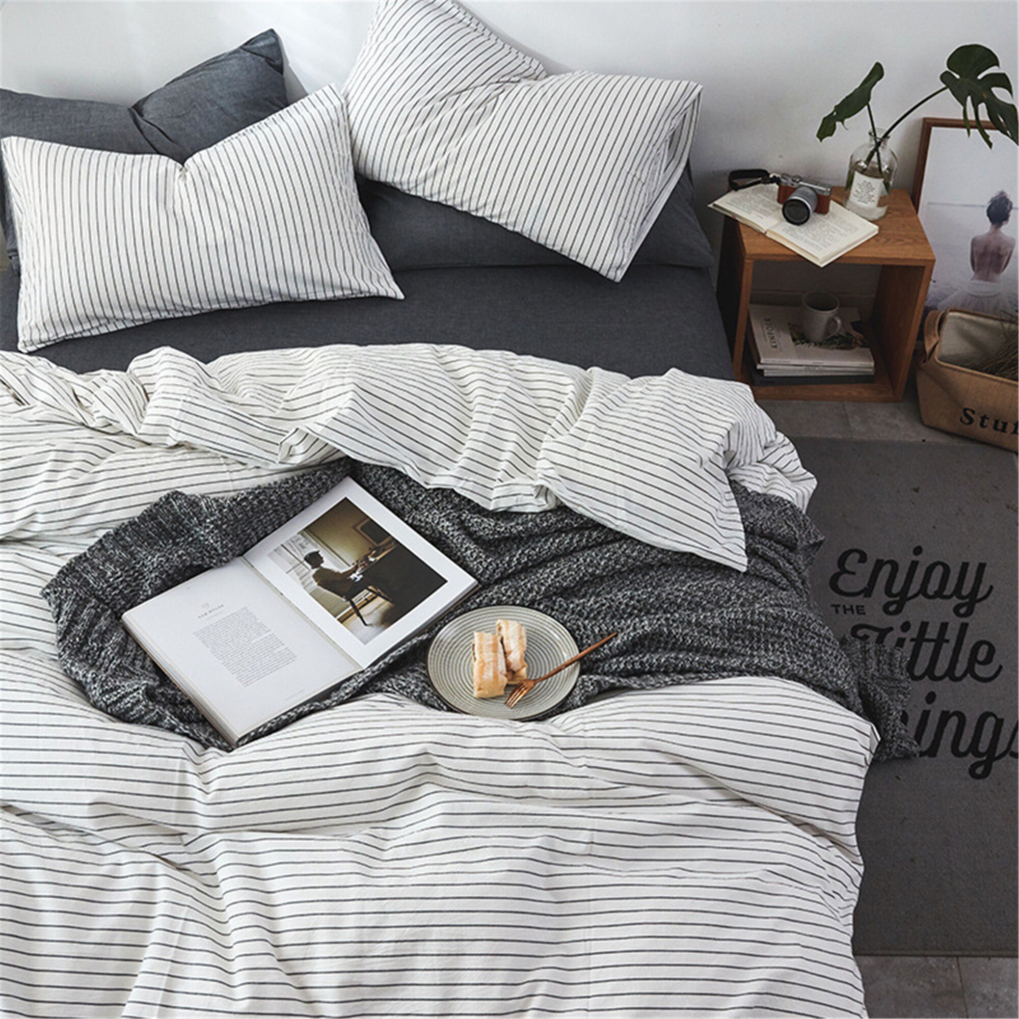 100Cotton Cute Stripes Duvet Cover Concise Design 4Piece Etsy