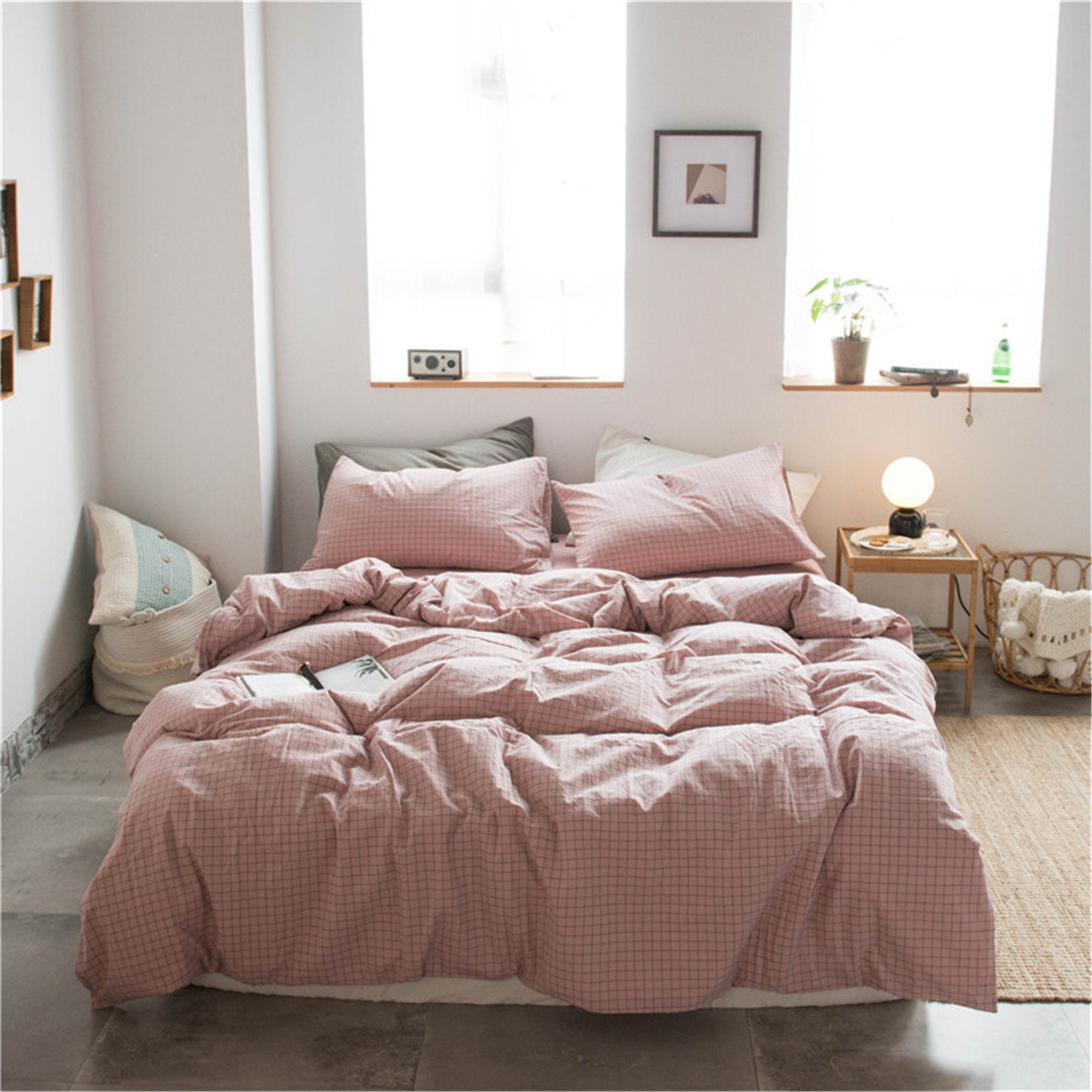 100Cotton Cute Grid Duvet Cover Concise Design 4 Piece Etsy