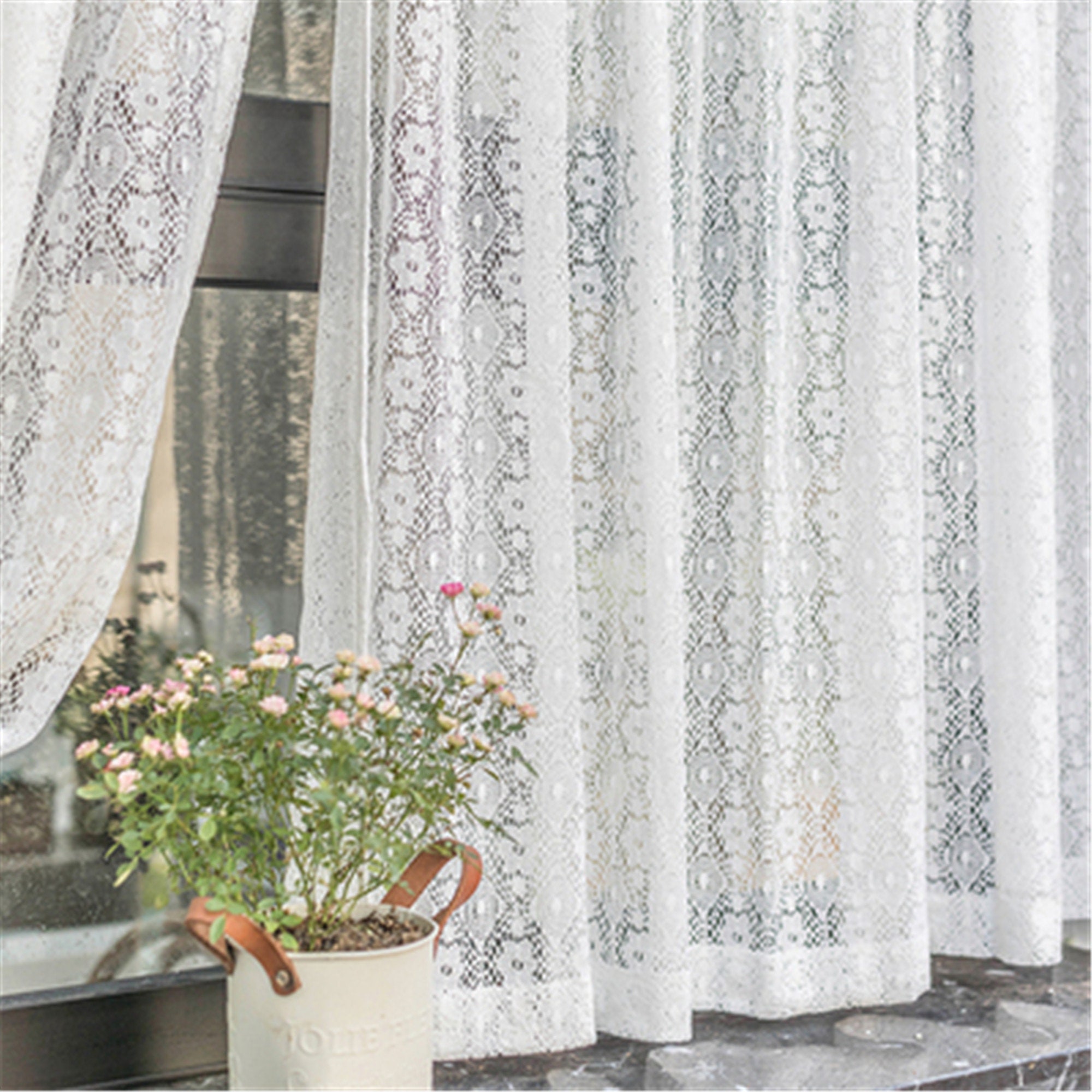 White Lace Curtains For KitchenFloral Short Curtains For Etsy