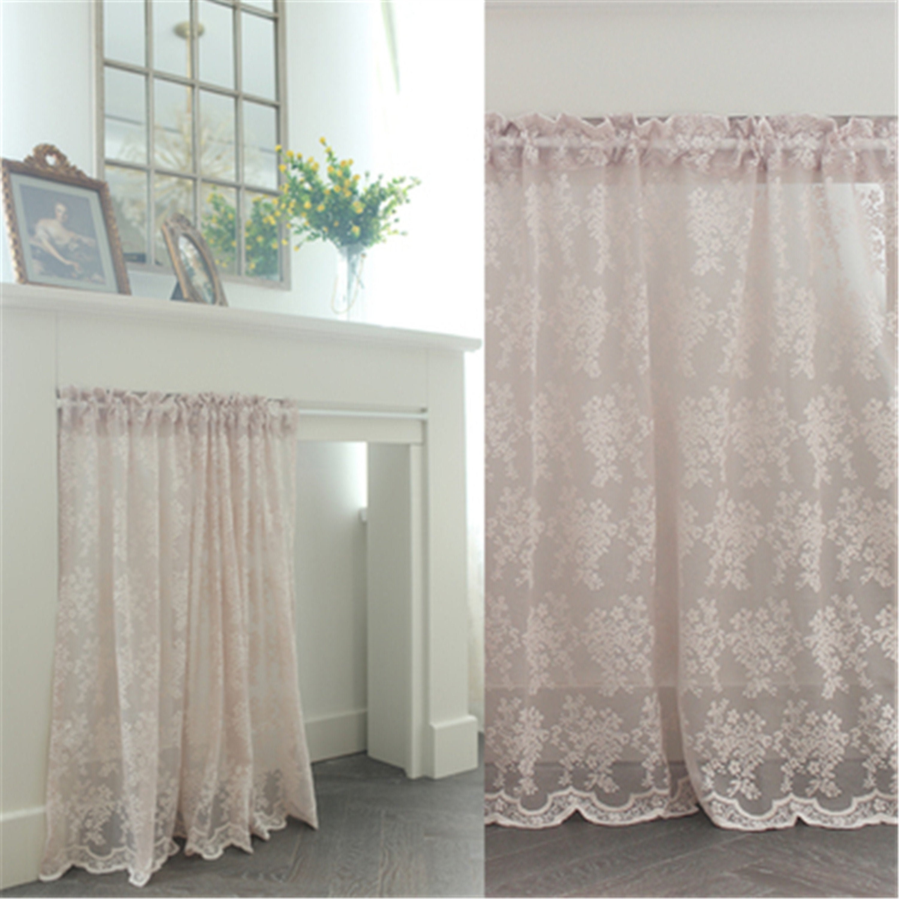 Light Pink Lace Floral Curtains For KitchenFor BedroomBoho Etsy