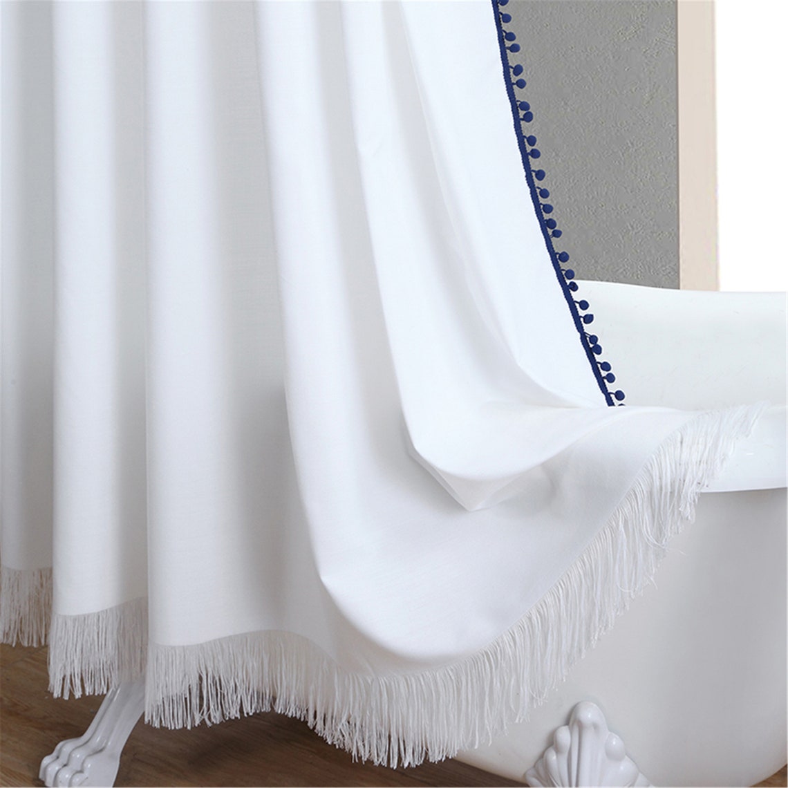 Custom Shower Curtains White Tassel FarmhouseRustic Shower Etsy