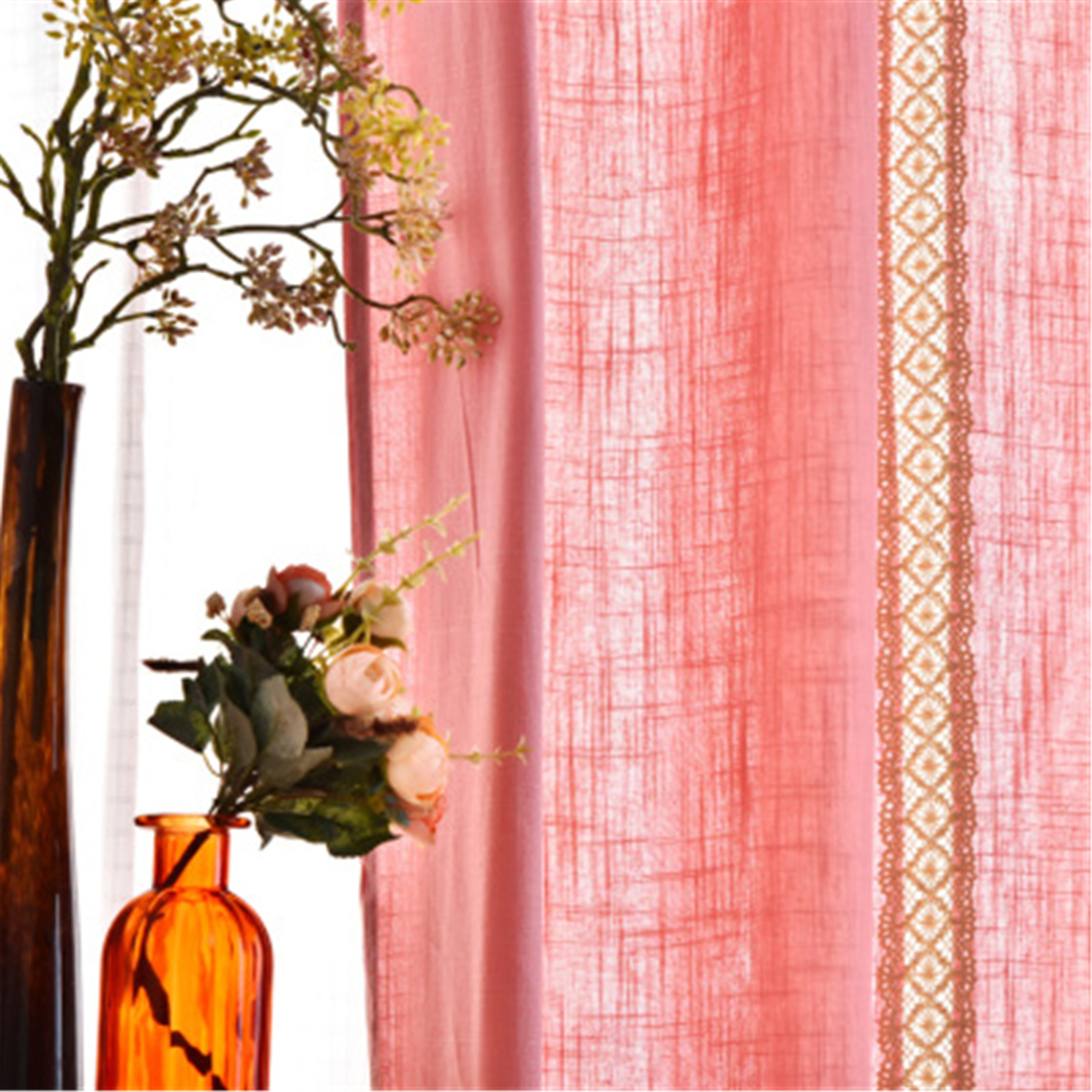 Pink Lace Linen Curtains For Living RoomFor BedroomFor Etsy