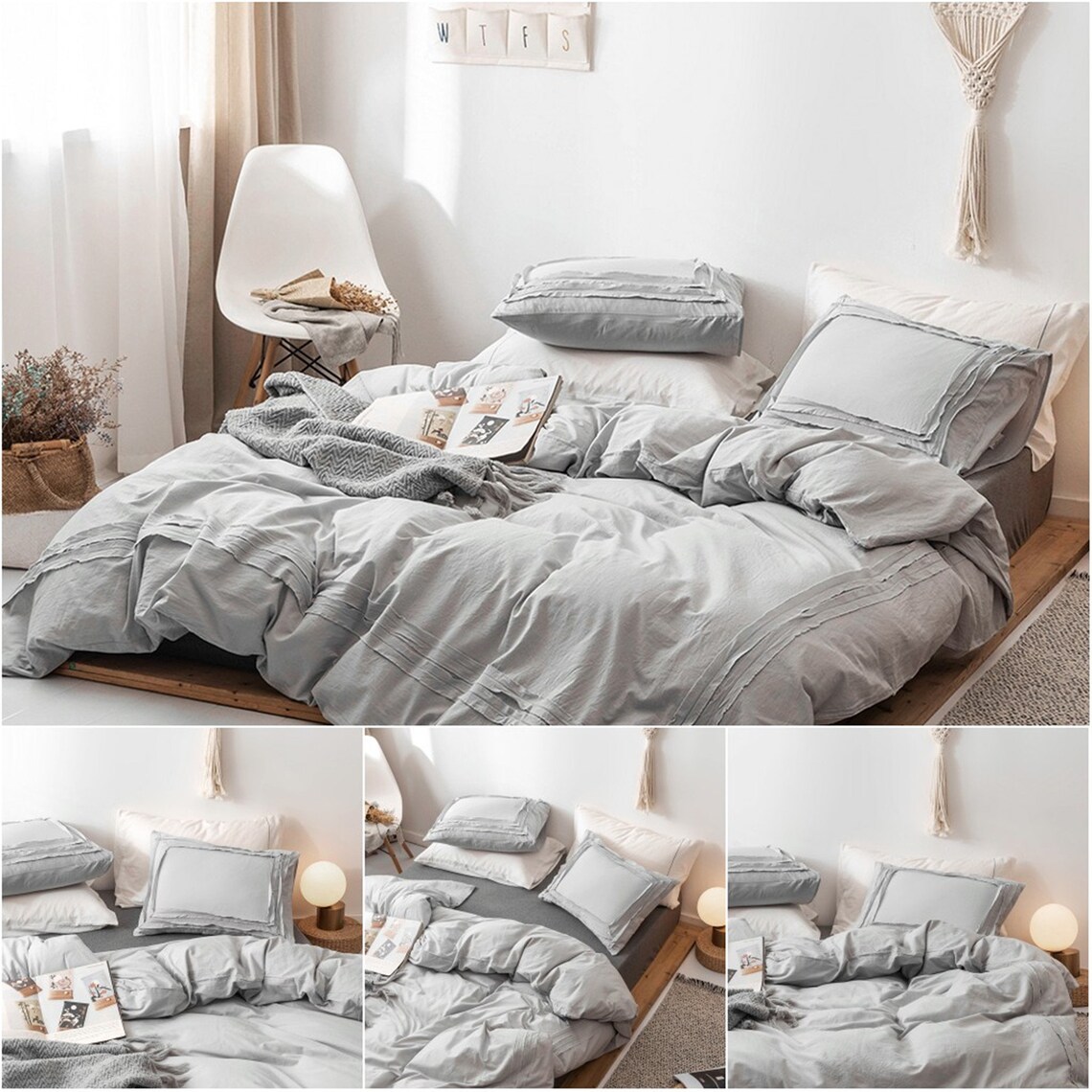 Leichte graue Bettdecke Abdeckung Twin/Queen/König Baumwolle | Etsy